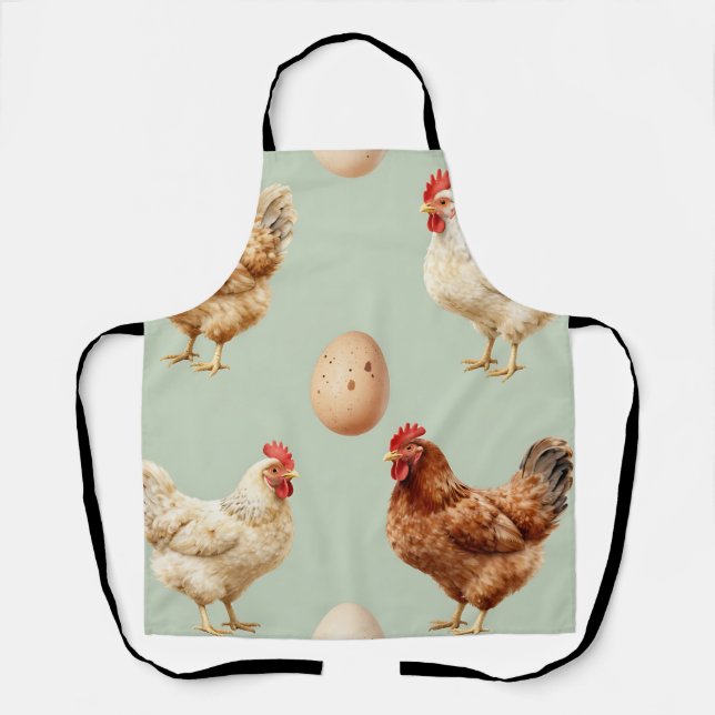 Realistic Chickens Farm Fresh Eggs Pattern Apron (Front)
