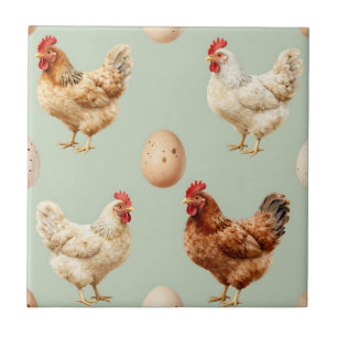 Realistic Chickens Farm Fresh Eggs Pattern Ceramic Tile