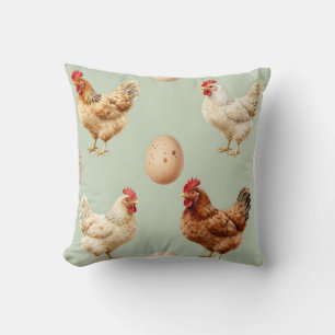 Realistic Chickens Farm Fresh Eggs Pattern Cushion