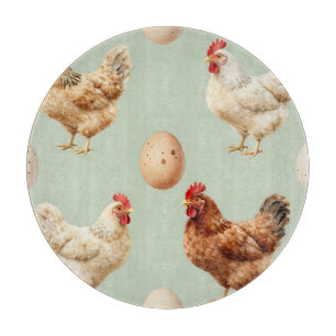 Realistic Chickens Farm Fresh Eggs Pattern Cutting Board
