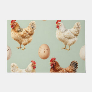 Realistic Chickens Farm Fresh Eggs Pattern Doormat