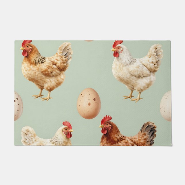 Realistic Chickens Farm Fresh Eggs Pattern Doormat (Front)