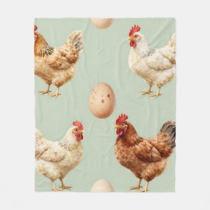 Realistic Chickens Farm Fresh Eggs Pattern Fleece Blanket