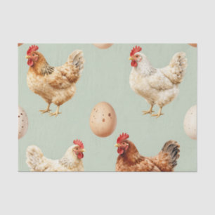 Realistic Chickens Farm Fresh Eggs Pattern Tissue Paper