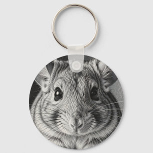 Realistic Chinchilla Portrait Sketch Key Ring