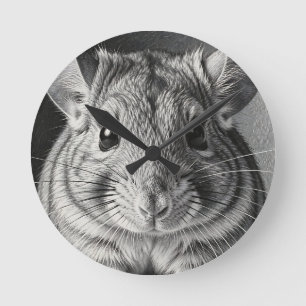Realistic Chinchilla Portrait Sketch Round Clock