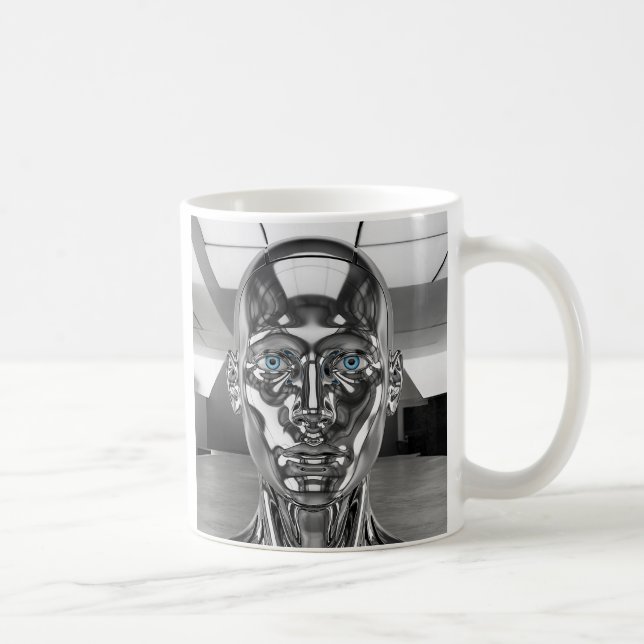 Realistic chrome futuristic robot coffee mug (Right)