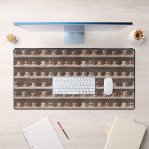 Realistic Coffee Tea Cups On Shelves Cute Pattern Desk Mat