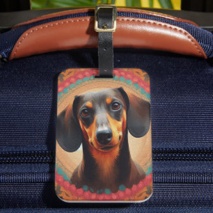 Realistic Colourful Border Cute Dachshund Dog love Luggage Tag