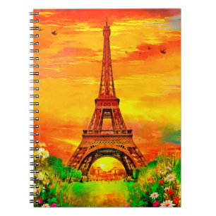 realistic colourful oil painting of Eiffel tower i Notebook