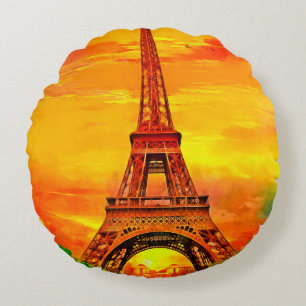 realistic colourful oil painting of Eiffel tower i Round Cushion