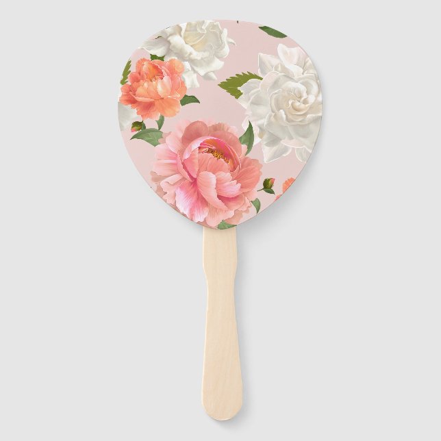 Realistic Colourful Spring Flower Pattern Hand Fan (Front)