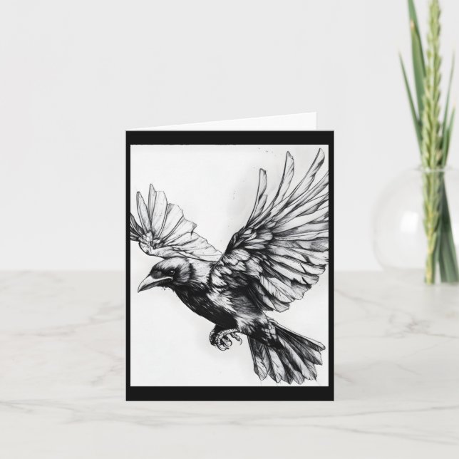 Realistic Crow Pencil Drawing Sticker  Card (Front)