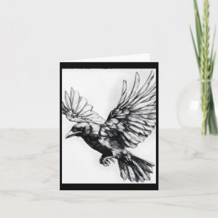 Realistic Crow Pencil Drawing Sticker  Card