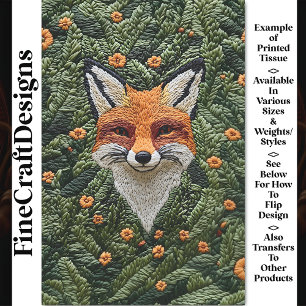 Realistic Cute Embroidered Red Fox BZ6 Decoupage Tissue Paper