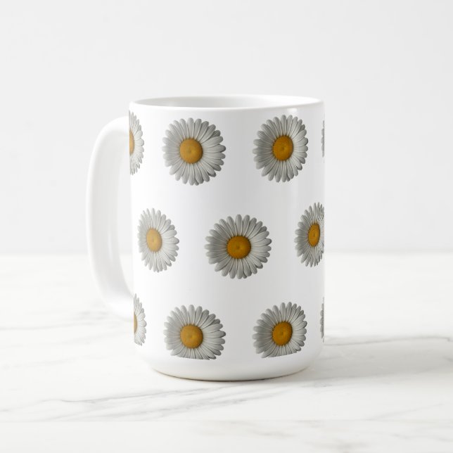 Realistic Daisy on Black Background Design Coffee Mug (Front Left)