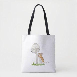 Realistic drawing of a funny field mouse and mushr tote bag