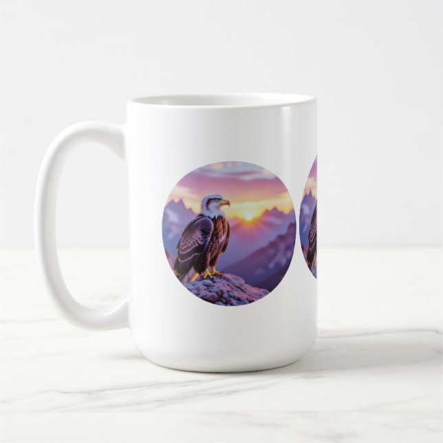 Realistic Eagle on Rock – Majestic Wildlife Scene Coffee Mug (Left)