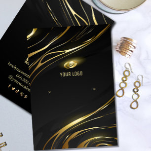 Realistic elegant Black Gold Hair Earring Display Business Card