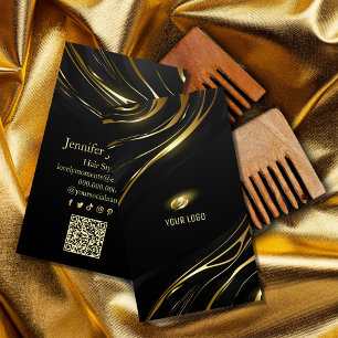 Realistic elegant Black Gold Hair Style Business Card