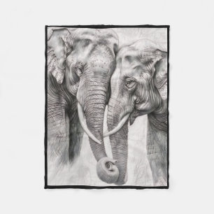 Realistic Elephants Pencil Drawing Sticker Fleece Blanket