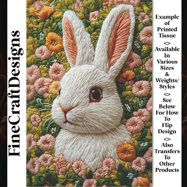Realistic Embroidered White Rabbit BZ7 Decoupage Tissue Paper (Creator Uploaded)