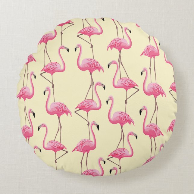 Realistic Flamingo Bird Vertical Pattern Round Cushion (Front)