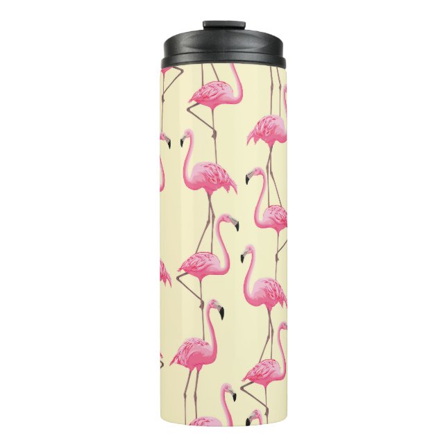 Realistic Flamingo Bird Vertical Pattern Thermal Tumbler (Front)