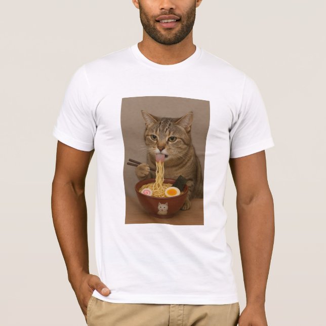 Realistic Funny Cat Eating Ramen | Graphic Tee (Front)