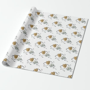 Realistic gold silver tragedy comedy masks wrapping paper