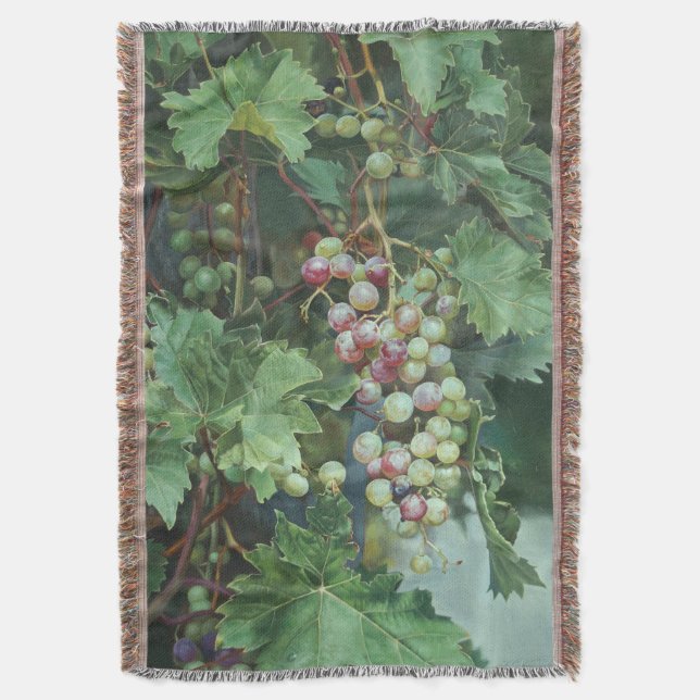 Realistic Grape Vine with Leaves – Fine Art Throw Blanket (Front Vertical)