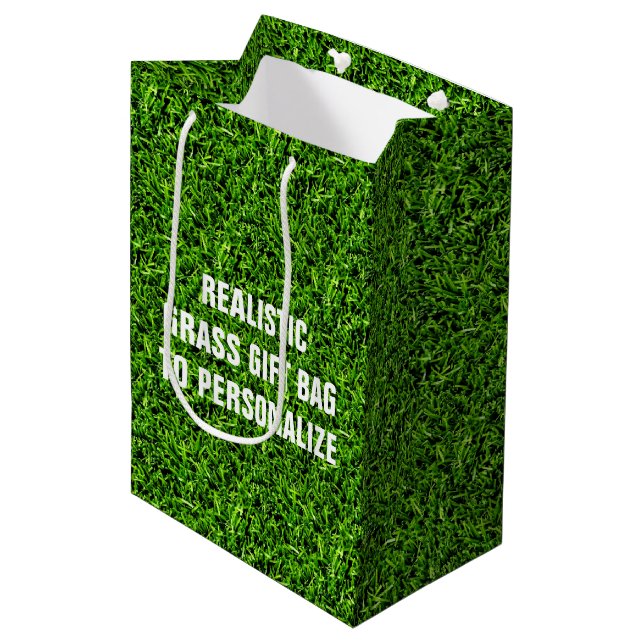   Realistic Grass Photo Texture Funny Bright Green Medium Gift Bag (Front Angled)