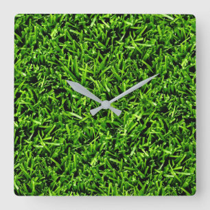 Realistic Grass Photo Texture Funny Bright Green Square Wall Clock