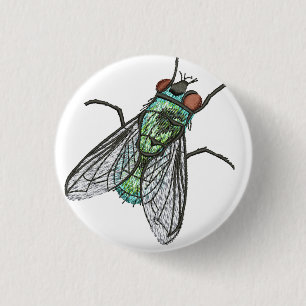 Realistic Green Fly Machine Embroidery Design Inse 3 Cm Round Badge