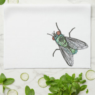 Realistic Green Fly Machine Embroidery Design Inse Tea Towel