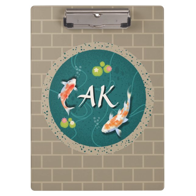 Realistic Green Japanese Koi Fish Pond  Clipboard (Front)