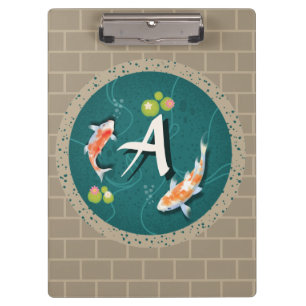 Realistic Green Japanese Koi Fish Pond Clipboard