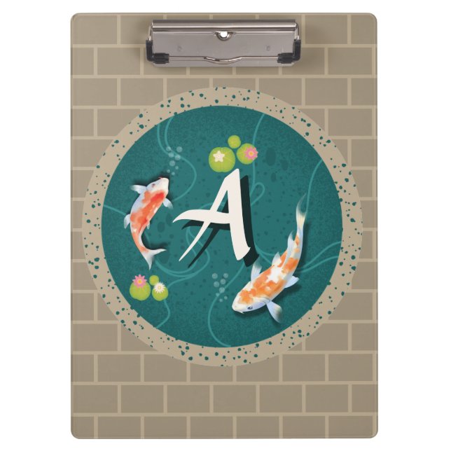 Realistic Green Japanese Koi Fish Pond  Clipboard (Front)