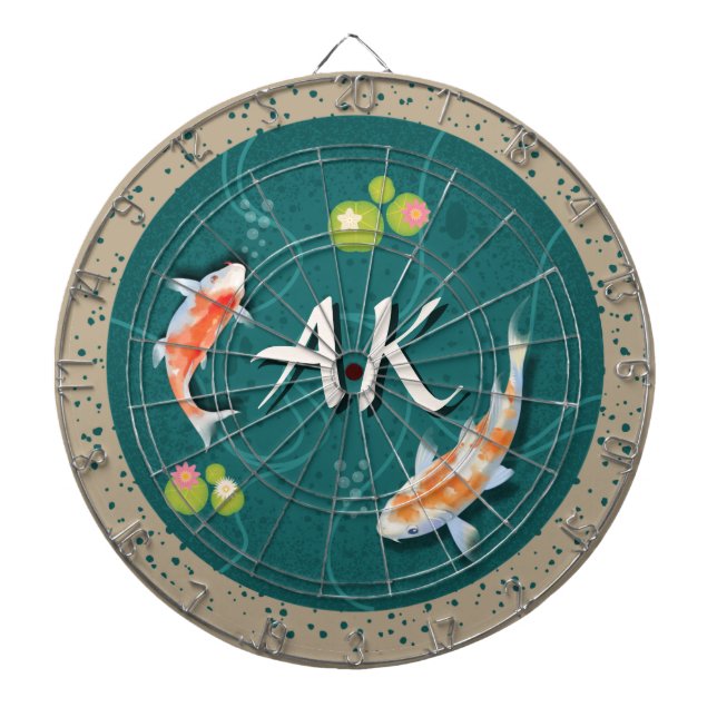 Realistic Green Japanese Koi Fish Pond  Dartboard (Front)