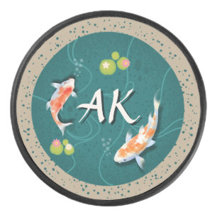 Realistic Green Japanese Koi Fish Pond Hockey Puck