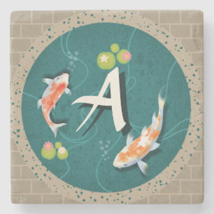 Realistic Green Japanese Koi Fish Pond  Stone Coaster