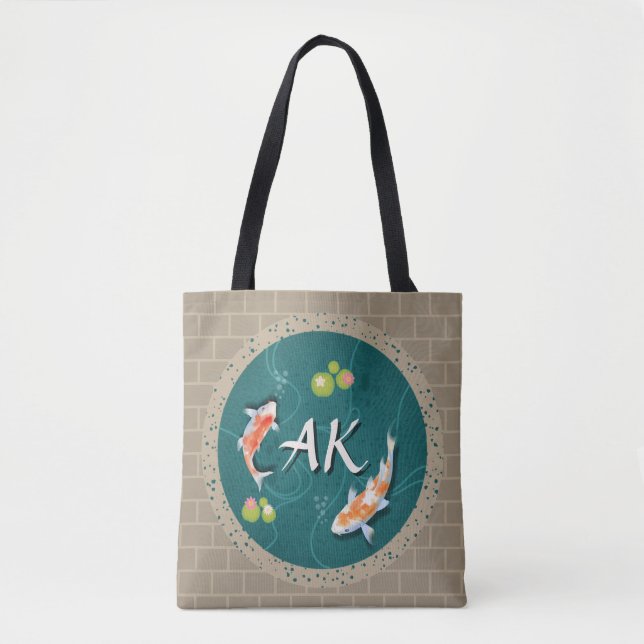 Realistic Green Japanese Koi Fish Pond  Tote Bag (Front)