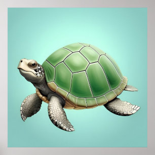 Realistic Green Turtle Poster
