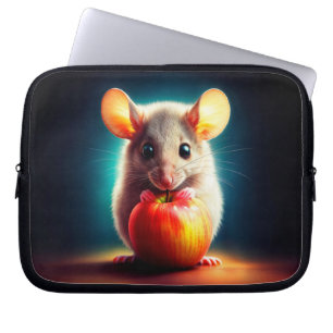 Realistic grey mouse artwork glowing colours laptop sleeve