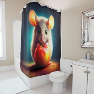 Realistic grey mouse artwork glowing colours shower curtain