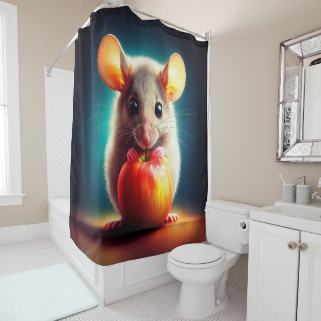 Realistic grey mouse artwork glowing colours shower curtain (In Situ)