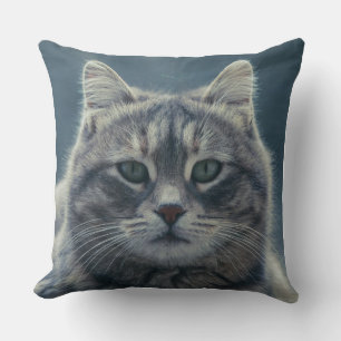 Realistic Grey Tabby Cat Face Decorative Throw Pil Cushion
