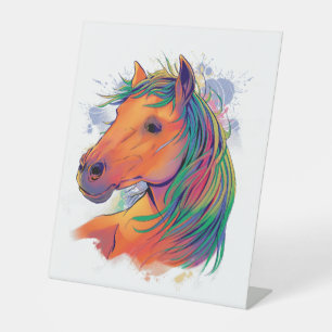 realistic horse illustration in watercolor pedestal sign
