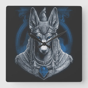 realistic illustration of the Egyptian god Anubis Square Wall Clock