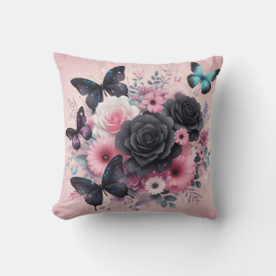 Realistic img of bouquet of flowers w/ butterflies cushion